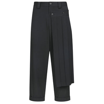 Men's Fashion Double Layer Skirts Pants New Trend Dark Deconstructed Pleated Trousers Straight Leg Pants Genderless Streetwear